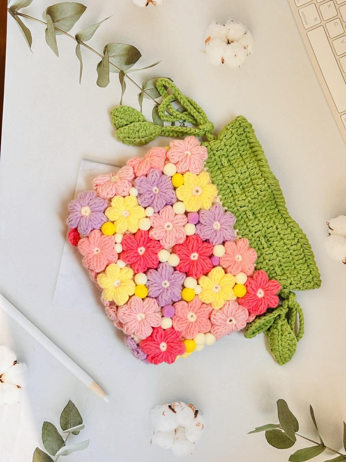Handmade 3D Colorful Floral Crochet Shoulder Bag - Vibrant Multi-Color Artisan Purse