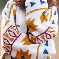 Cream Knit Cardigan with Southwestern Geometric Pattern