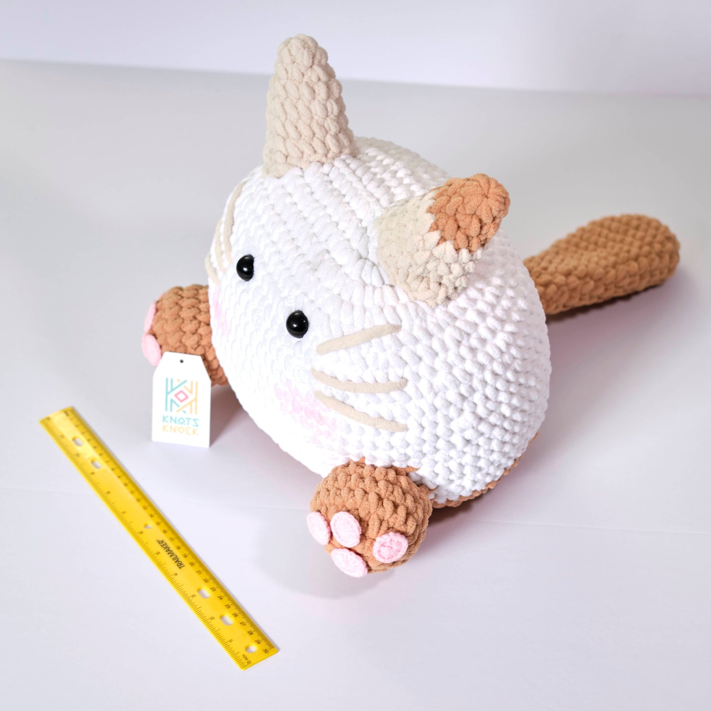 Large Crochet Marshmallow Cat Plush - Soft and Huggable Kitten Toy