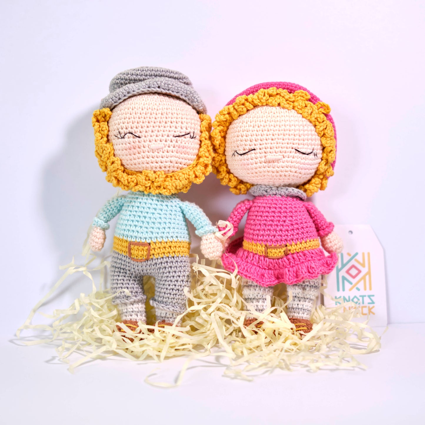 Set of 2 Mini Crochet Gnome Dolls - Cute Handmade Gnome Couple