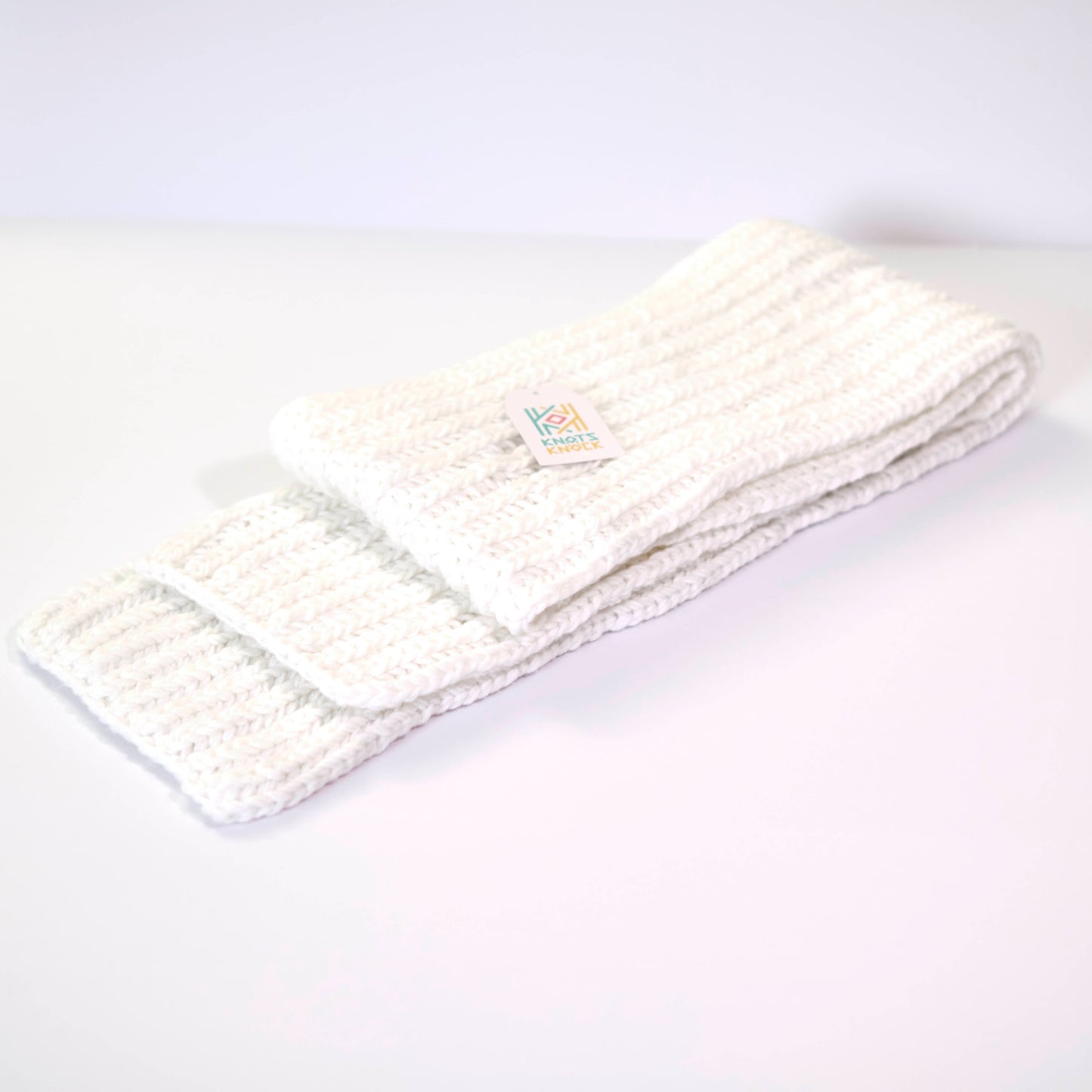 Off-White Ribbed Knit Scarf - Chunky Winter Scarf for Women & Men