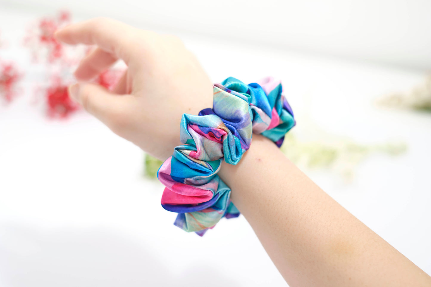 Abstract Watercolor Scrunchie - Colorful Satin Hair Tie
