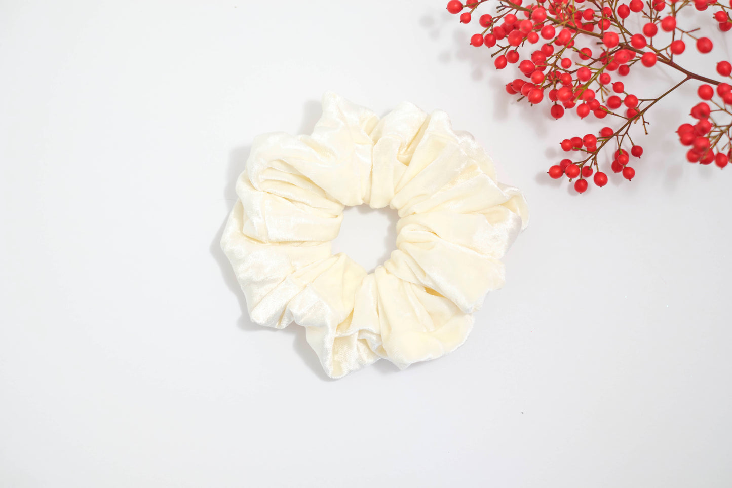 Ivory Velvet Scrunchie - Soft Plush Hair Tie