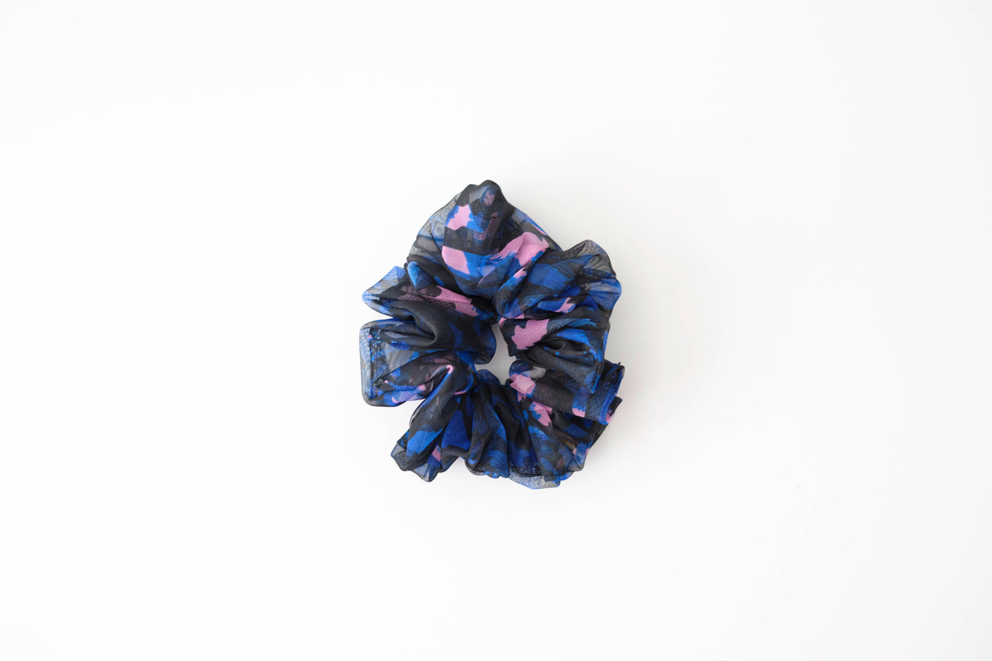 Blue Mesh Floral Scrunchie - Sheer Flower Hair Tie