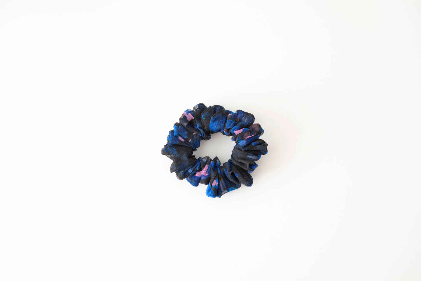 Blue Mesh Floral Scrunchie - Sheer Flower Hair Tie