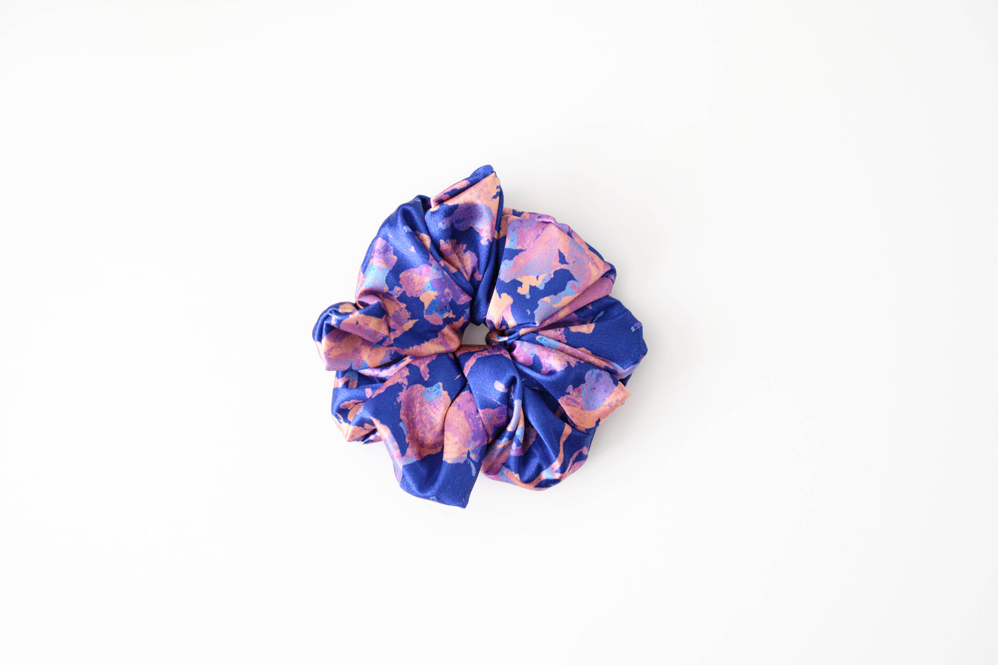 Moonlight Mirage Satin Scrunchie - Luxurious Blue & Peach Hair Tie