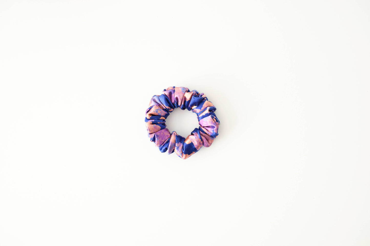 Moonlight Mirage Satin Scrunchie - Luxurious Blue & Peach Hair Tie