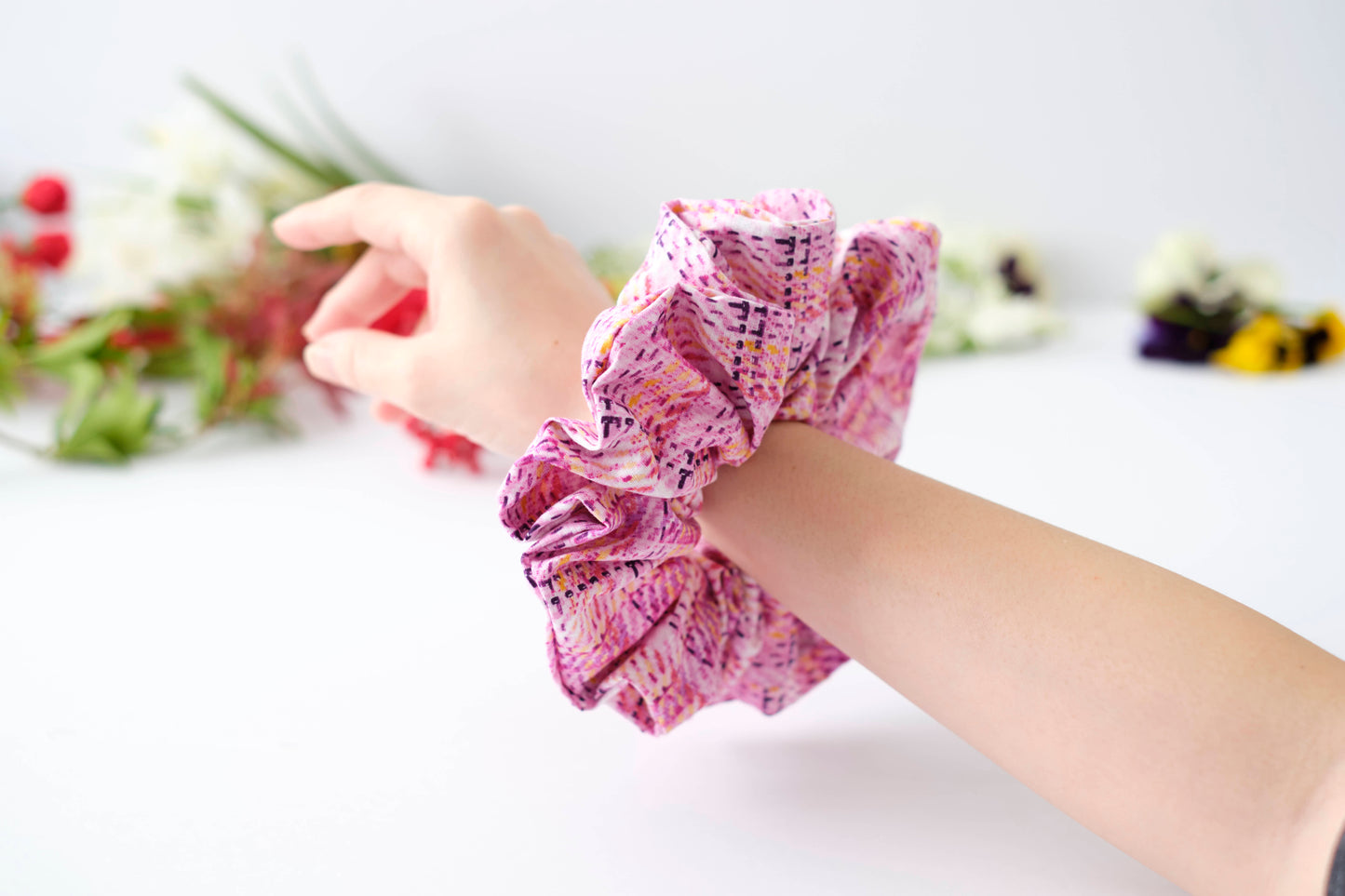 Textured Pink Scrunchie - Unique Fabric Hair Tie