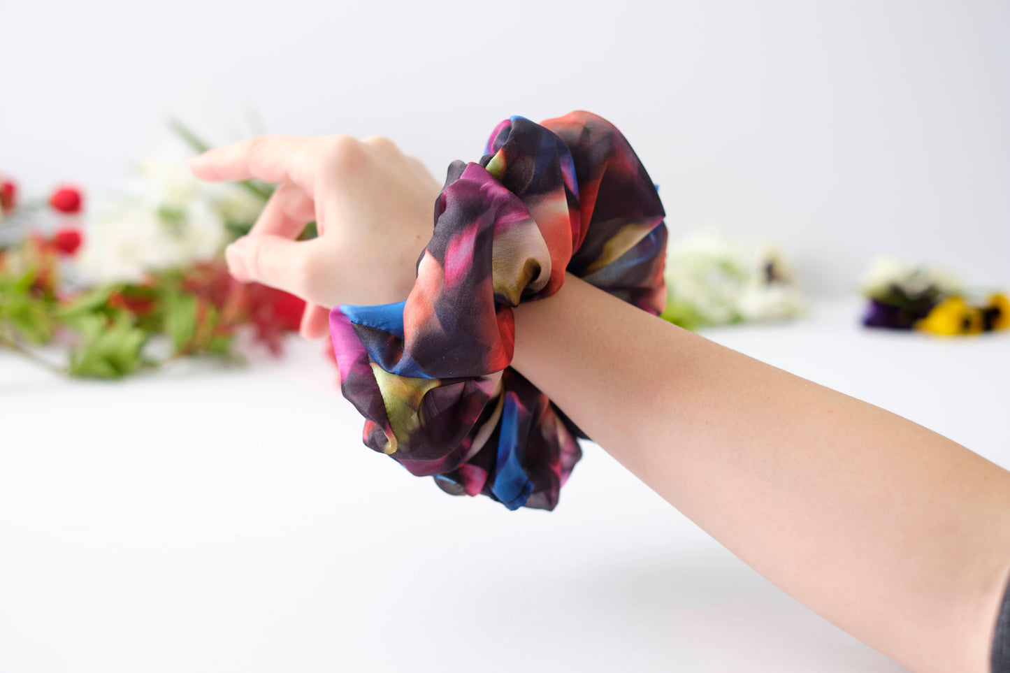 Vibrant Watercolor Scrunchie - Colorful Fabric Hair Tie