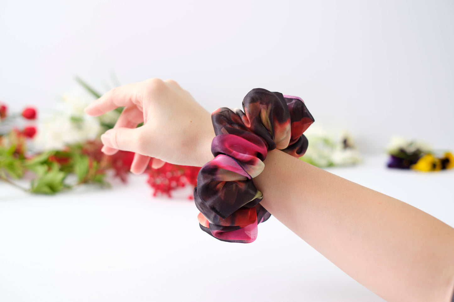 Vibrant Watercolor Scrunchie - Colorful Fabric Hair Tie
