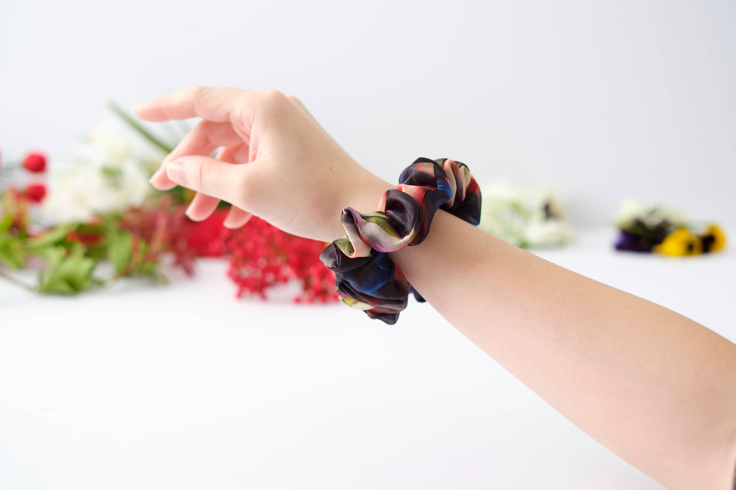 Vibrant Watercolor Scrunchie - Colorful Fabric Hair Tie
