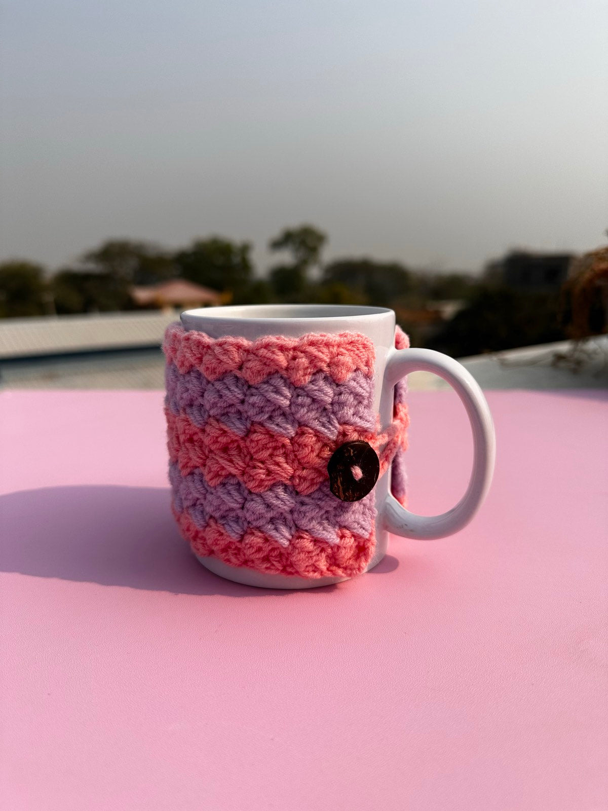 Striped Crochet Mug Cozy - Handmade Coffee Sleeve