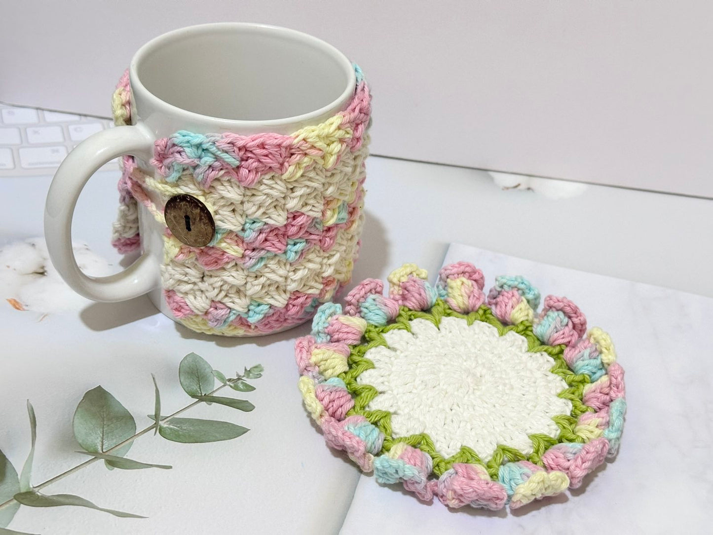 Striped Crochet Mug Cozy - Handmade Coffee Sleeve