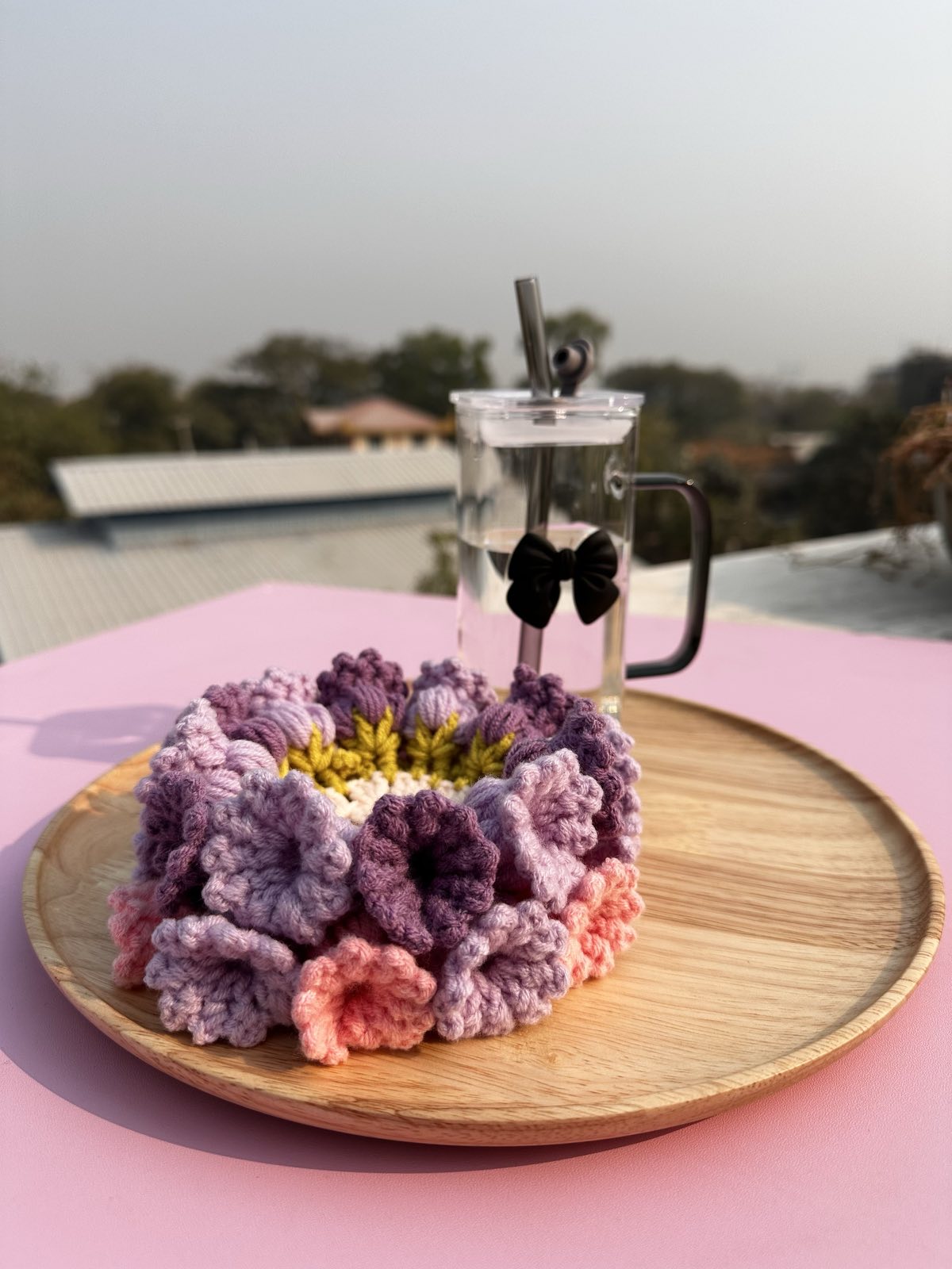 Crochet Flower Coaster Set - Handmade Colorful Drink Coasters