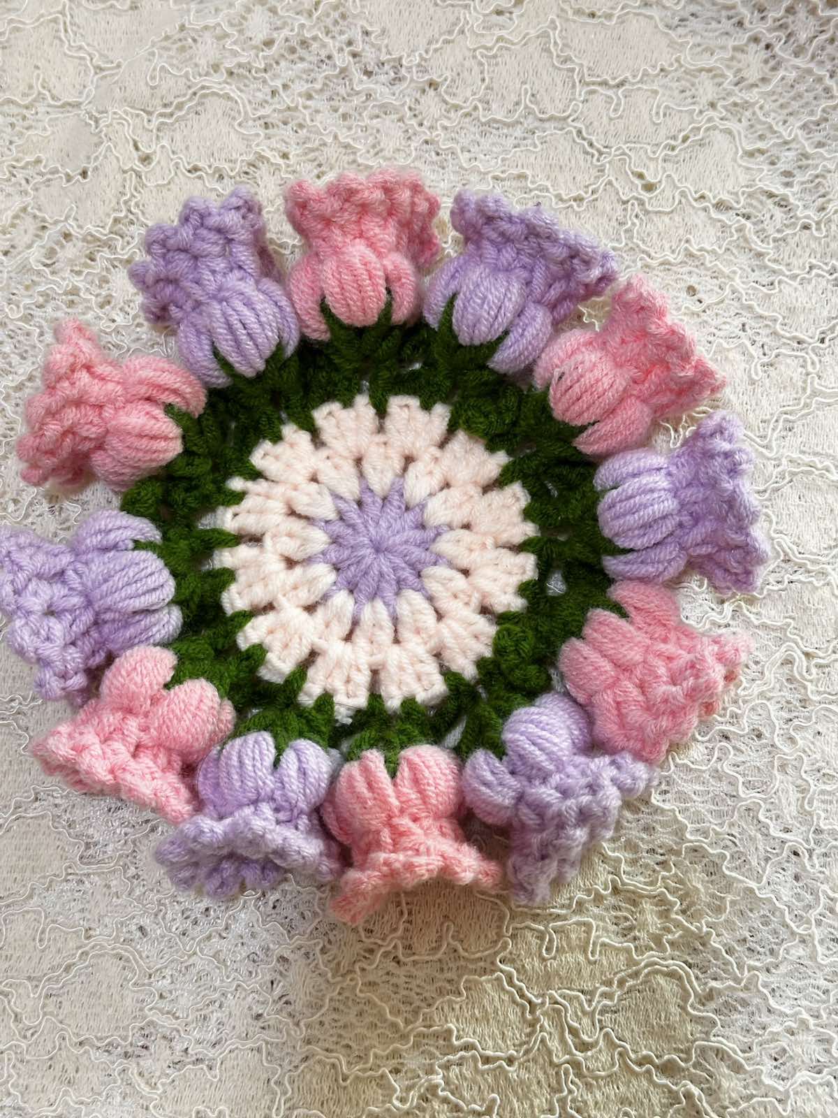 Crochet Flower Coaster Set - Handmade Colorful Drink Coasters