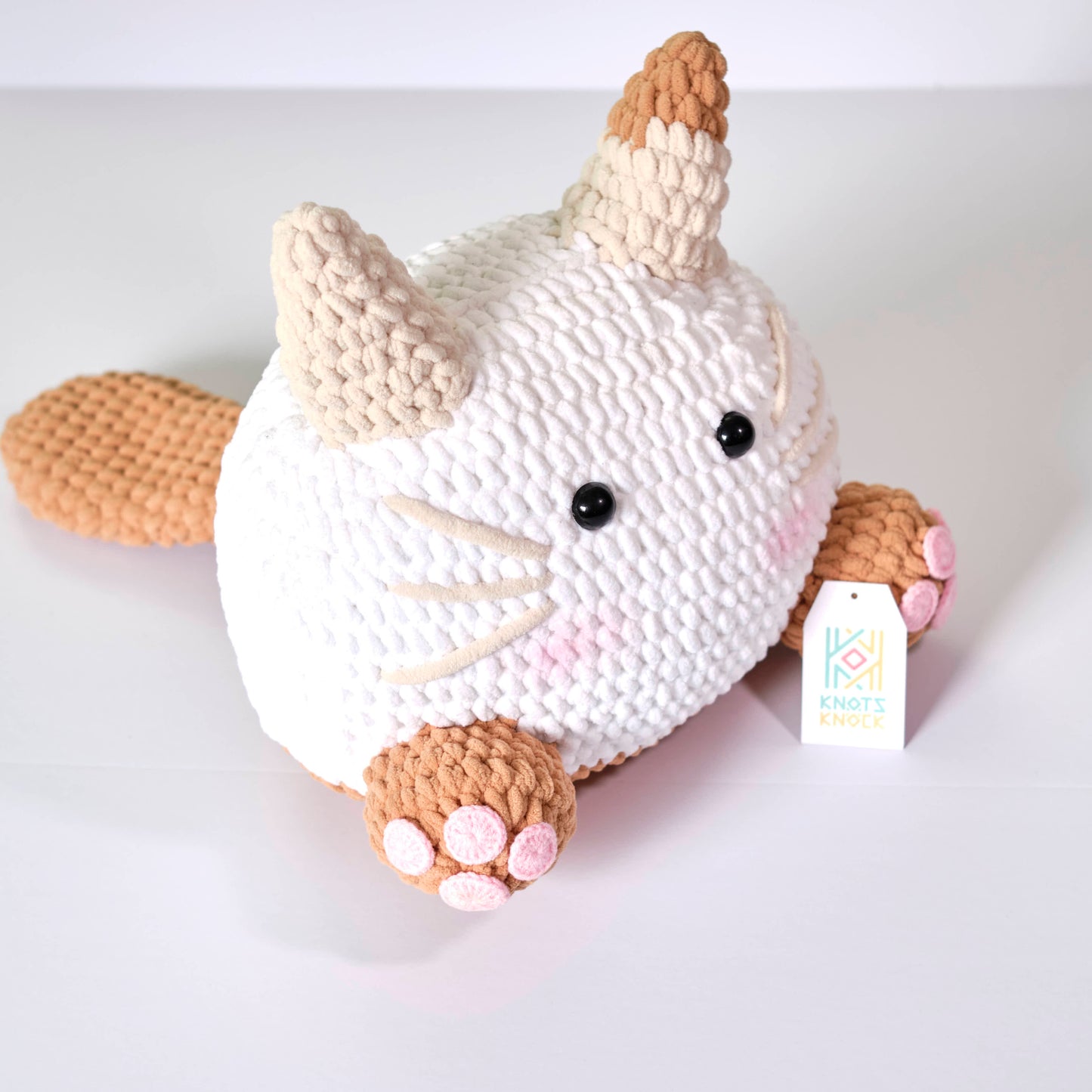 Large Crochet Marshmallow Cat Plush - Soft and Huggable Kitten Toy