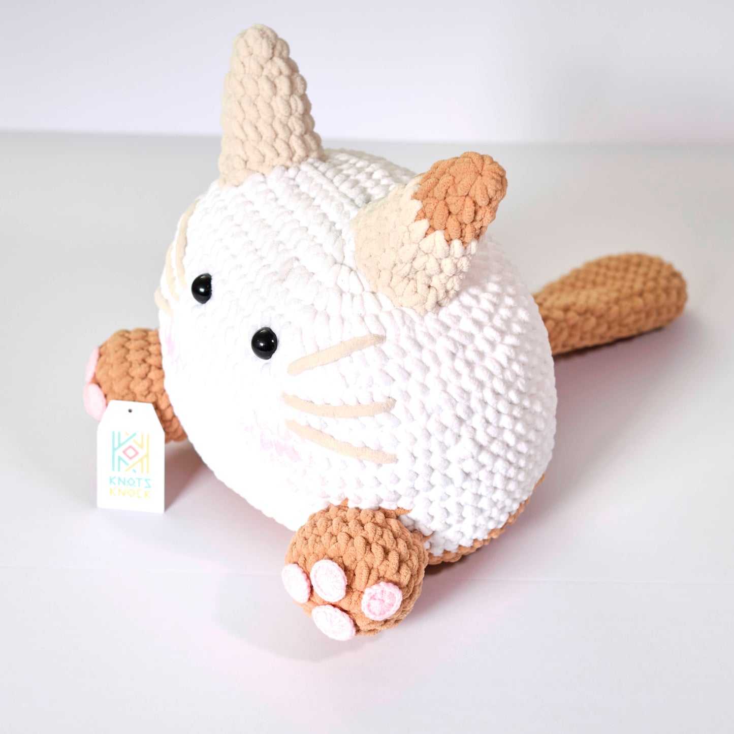 Large Crochet Marshmallow Cat Plush - Soft and Huggable Kitten Toy