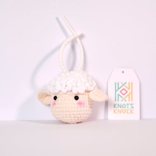 Mini Crochet Sheep Head Keychain - Cute Animal Keyring Charm