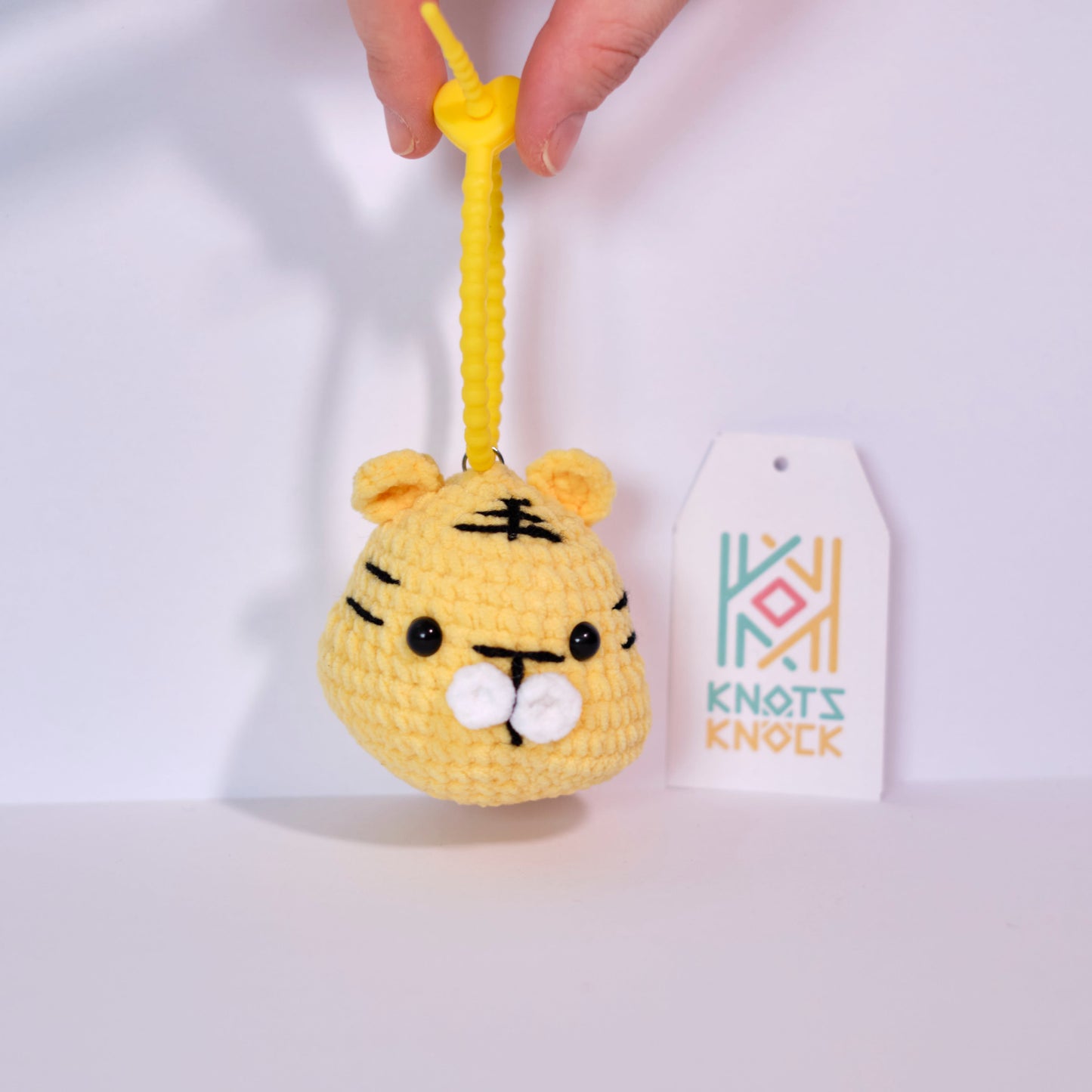 Mini Crochet Yellow Tiger Head Keychain - Cute Animal Keyring Charm