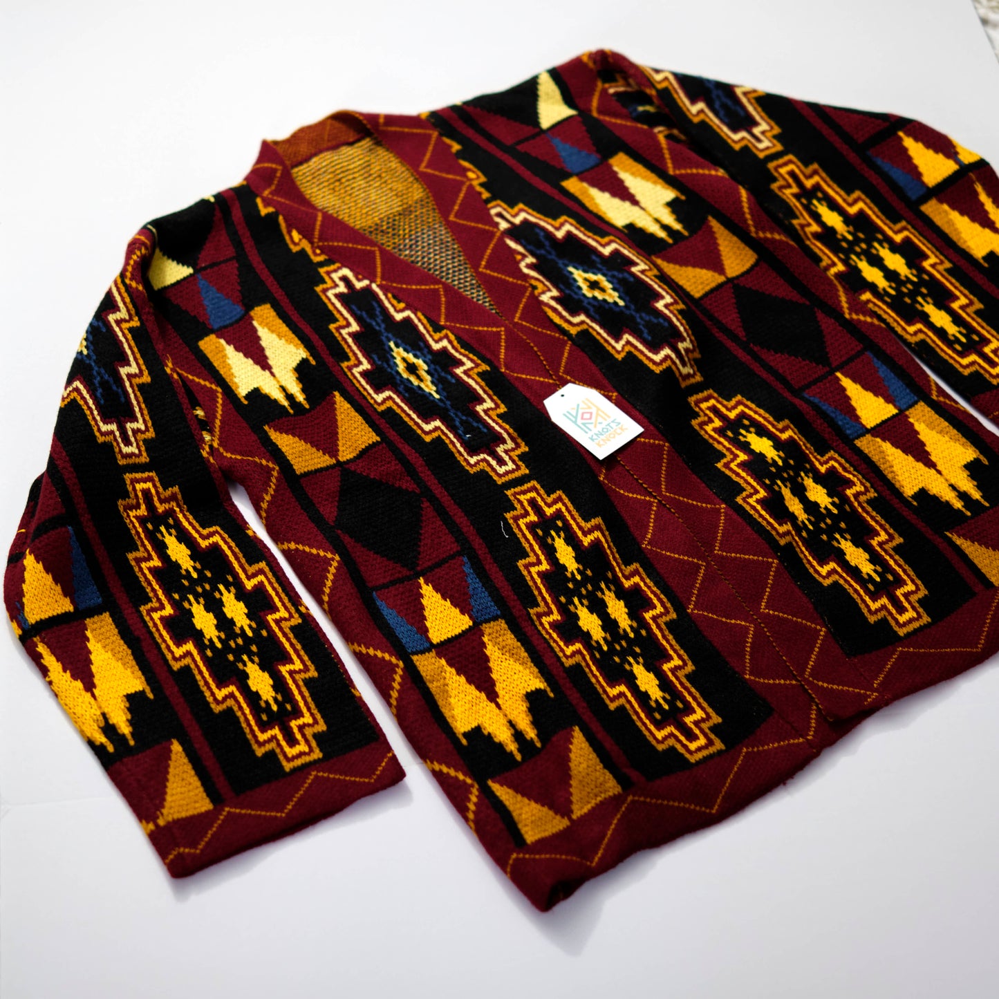 Geometric Pattern Knit Cardigan - Southwestern Style Open Front Jacket