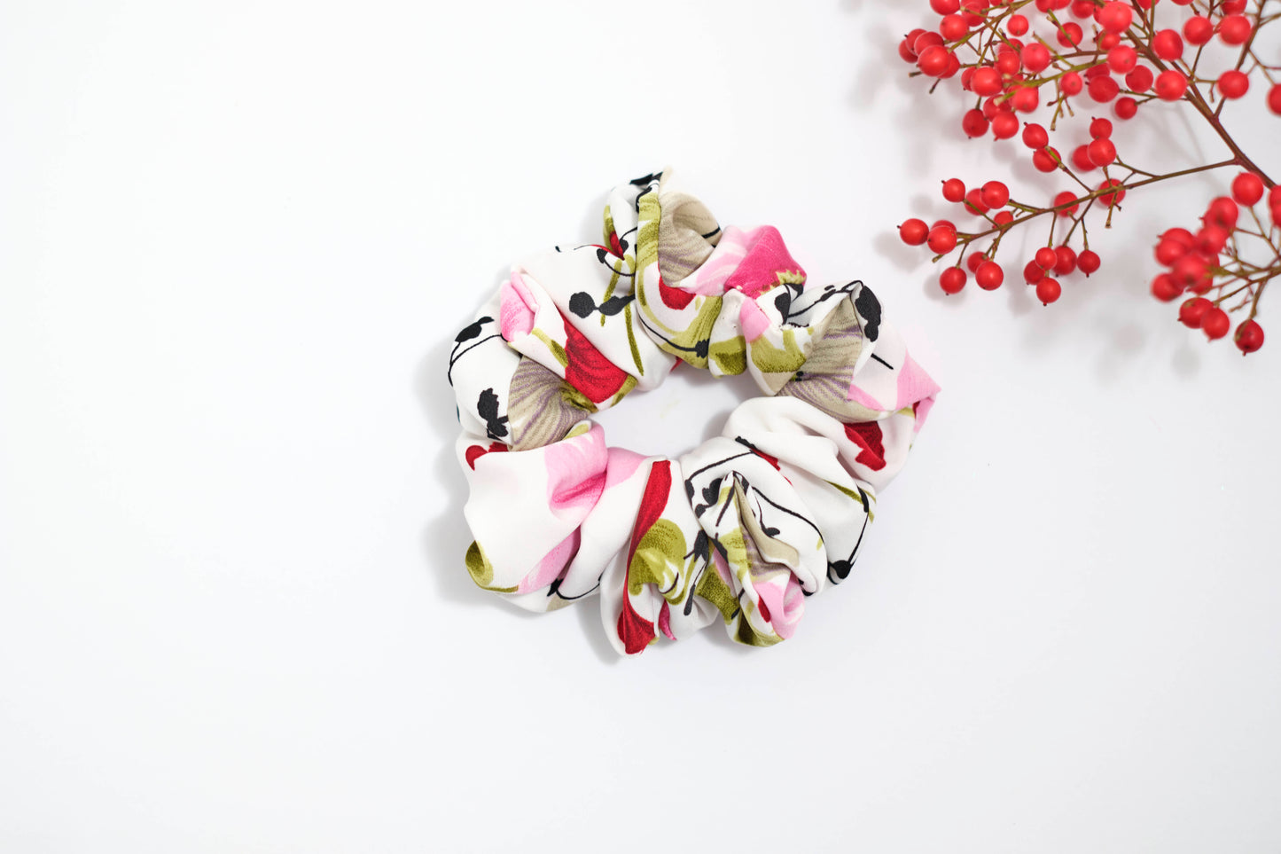 Delicate Floral Print Scrunchie - Soft Flower Hair Tie