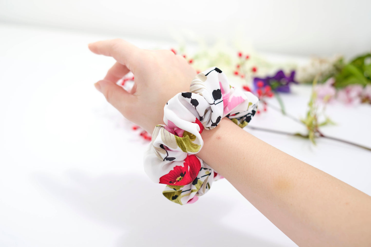 Delicate Floral Print Scrunchie - Soft Flower Hair Tie