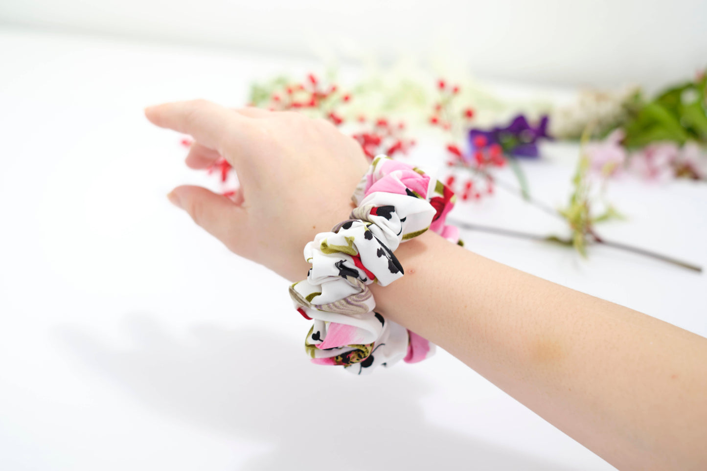 Delicate Floral Print Scrunchie - Soft Flower Hair Tie