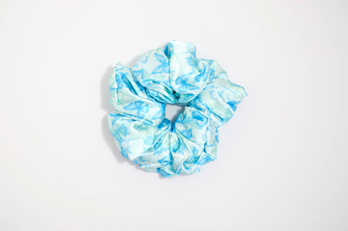 Light Blue Floral Print Scrunchie - Delicate Flower Hair Tie