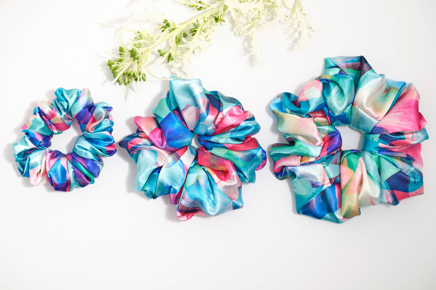 Abstract Watercolor Scrunchie - Colorful Satin Hair Tie