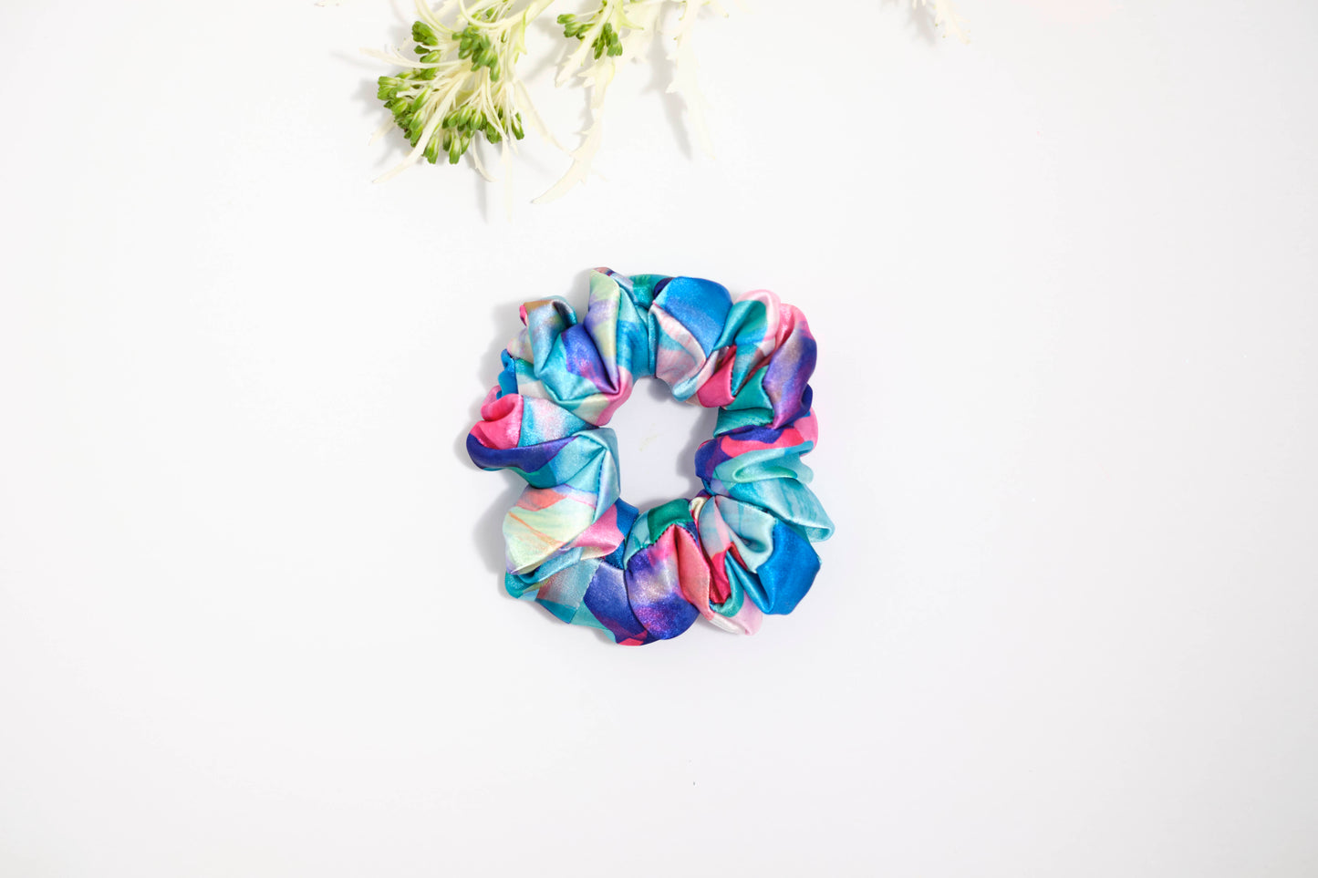 Abstract Watercolor Scrunchie - Colorful Satin Hair Tie