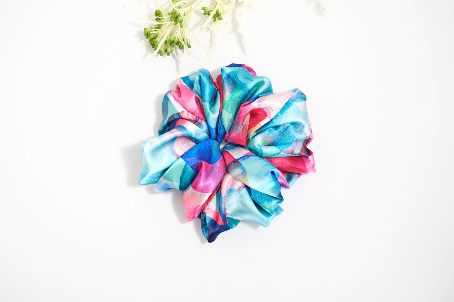 Abstract Watercolor Scrunchie - Colorful Satin Hair Tie