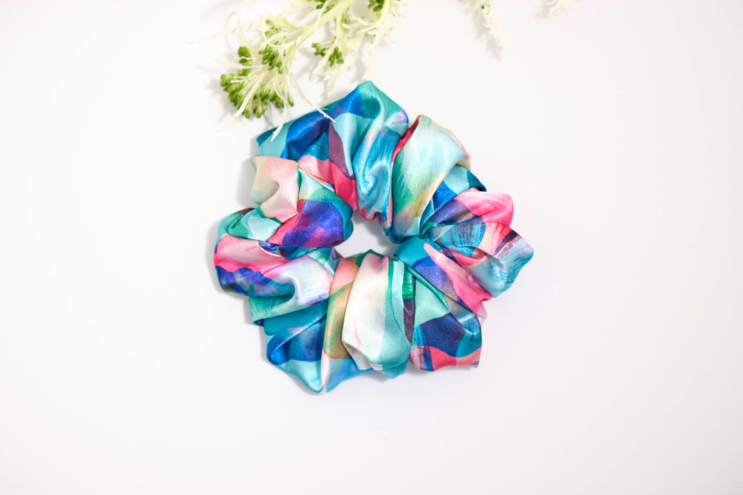 Abstract Watercolor Scrunchie - Colorful Satin Hair Tie