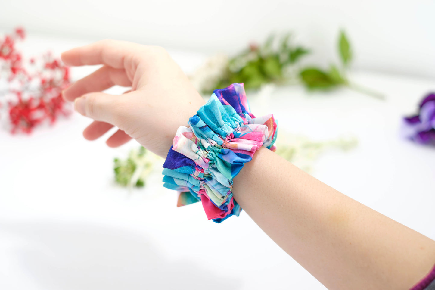 Abstract Watercolor Scrunchie - Colorful Satin Hair Tie