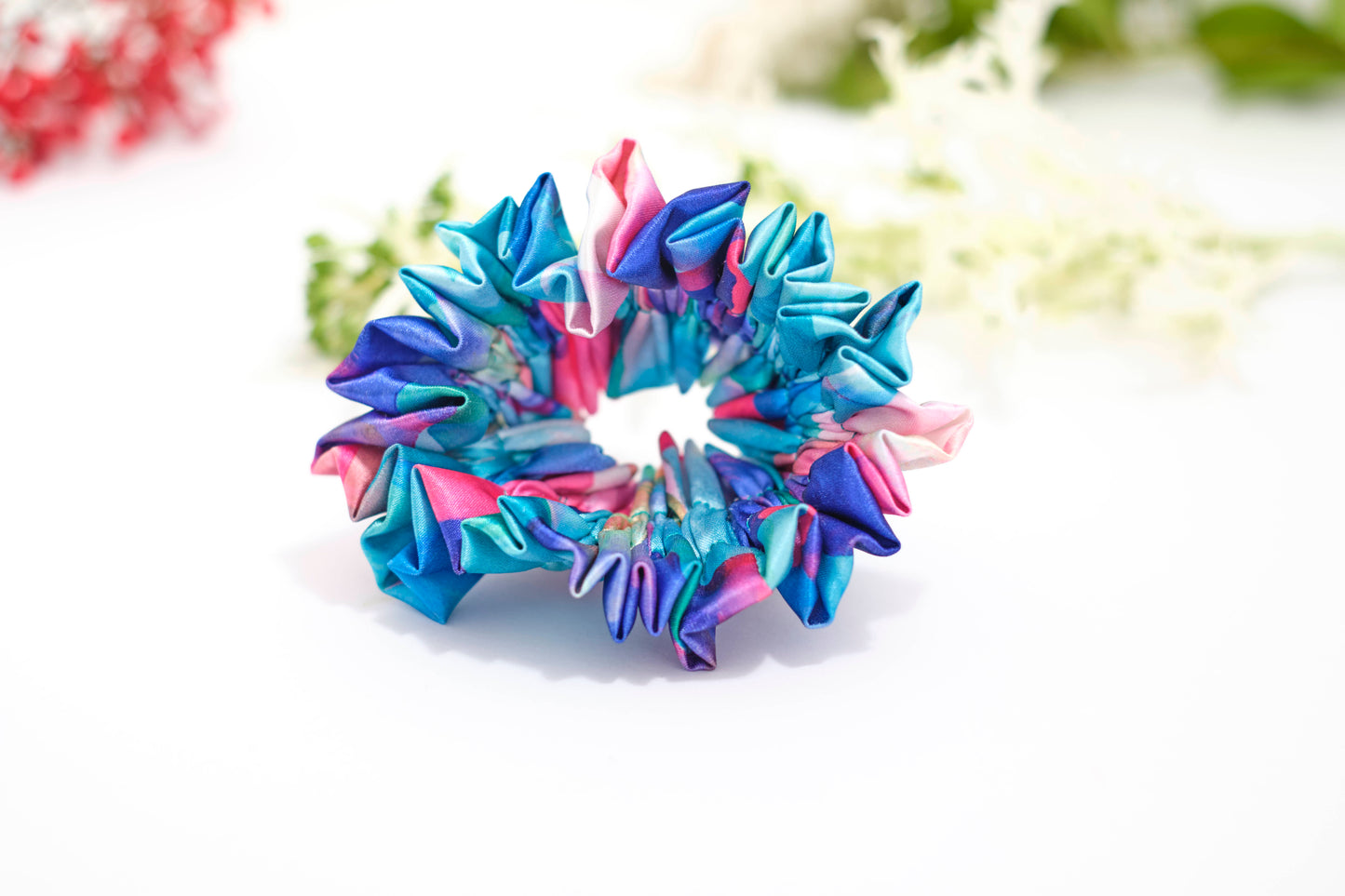 Abstract Watercolor Scrunchie - Colorful Satin Hair Tie