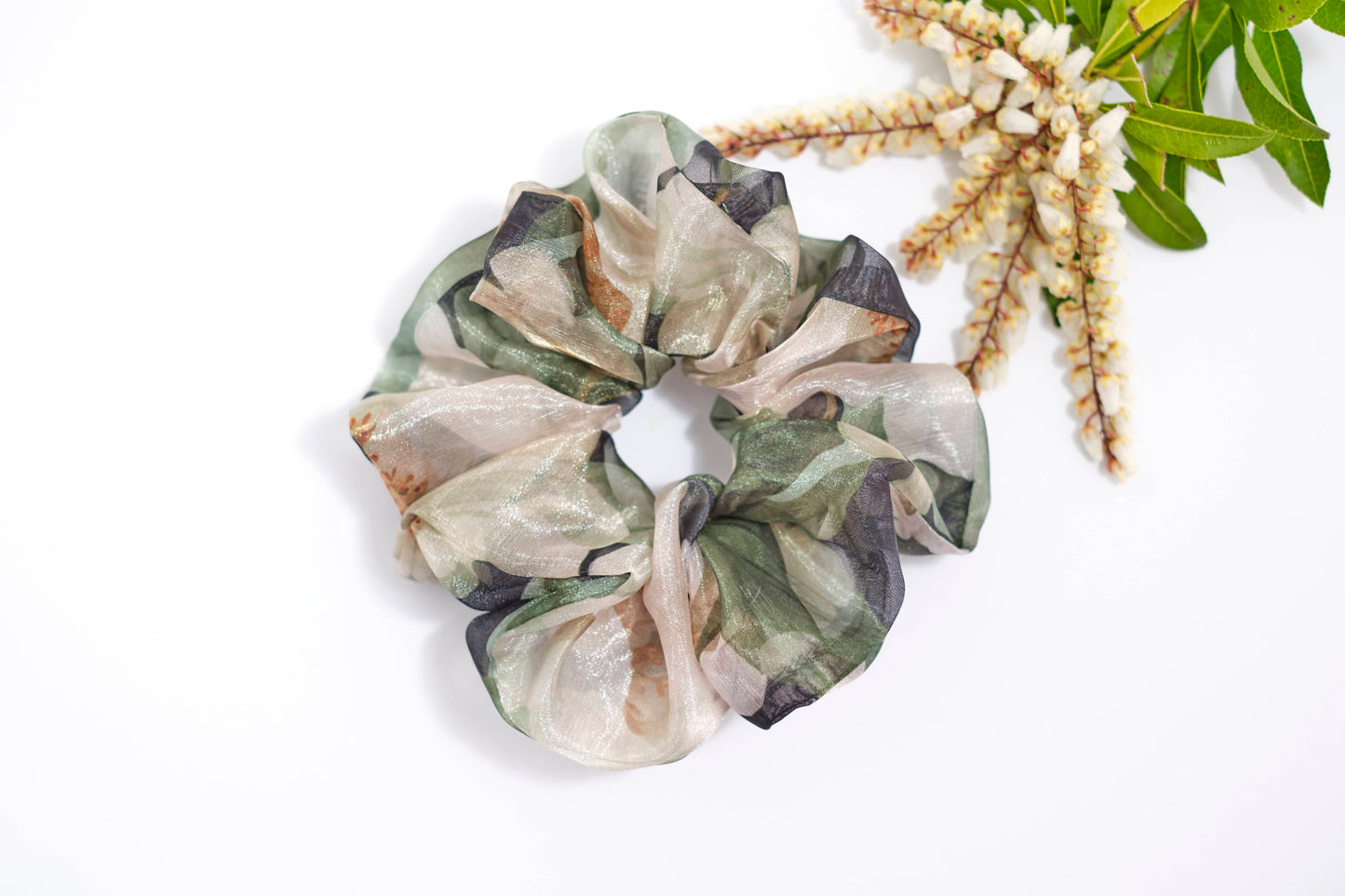 Neutral Abstract Print Scrunchie - Earthy Tones Hair Tie