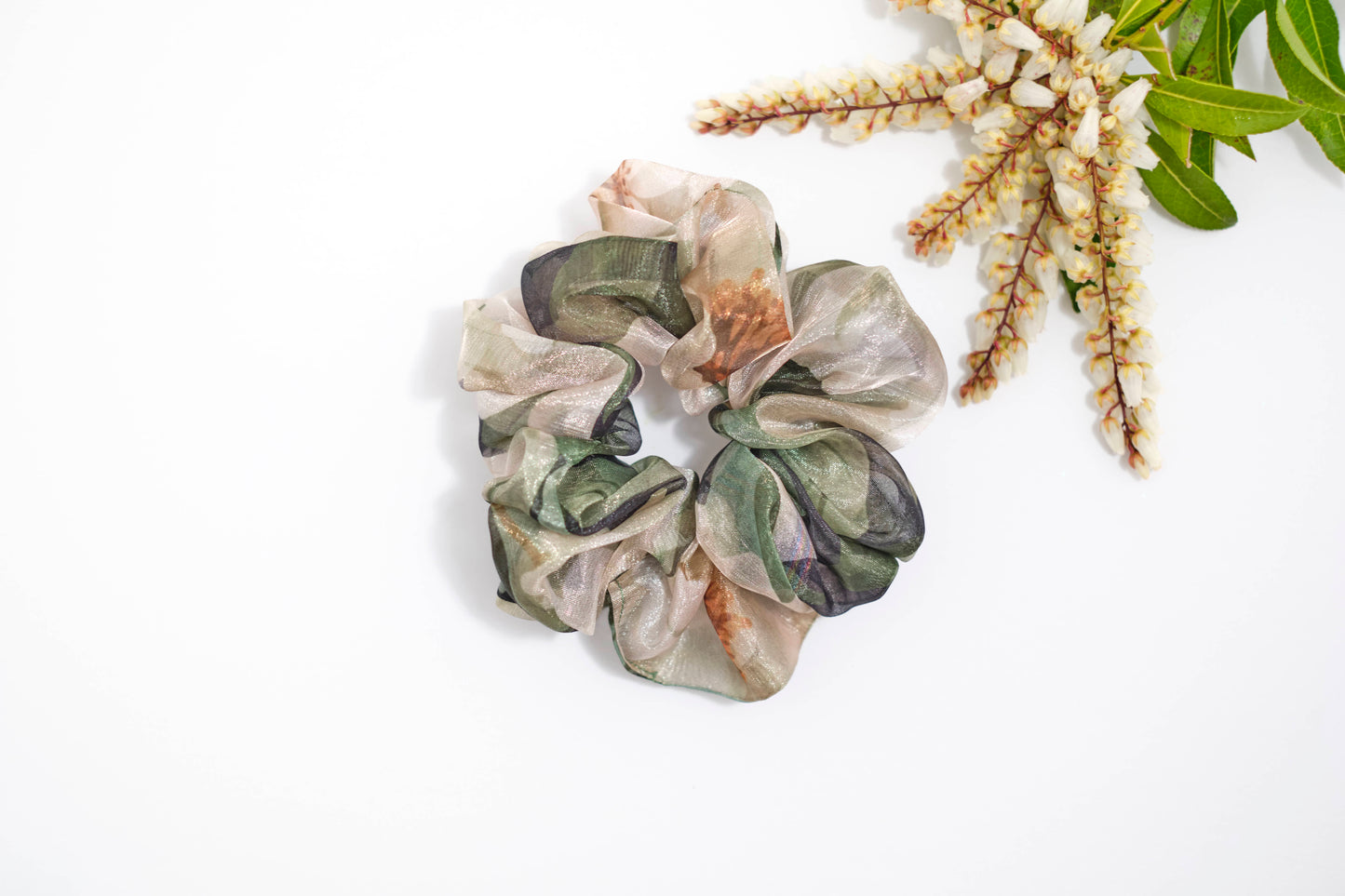 Neutral Abstract Print Scrunchie - Earthy Tones Hair Tie