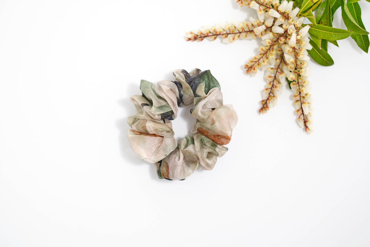 Neutral Abstract Print Scrunchie - Earthy Tones Hair Tie