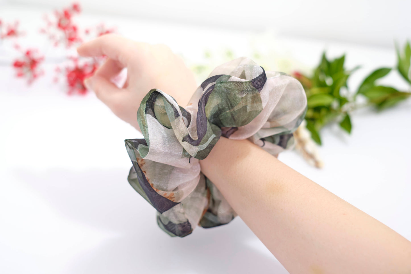 Neutral Abstract Print Scrunchie - Earthy Tones Hair Tie