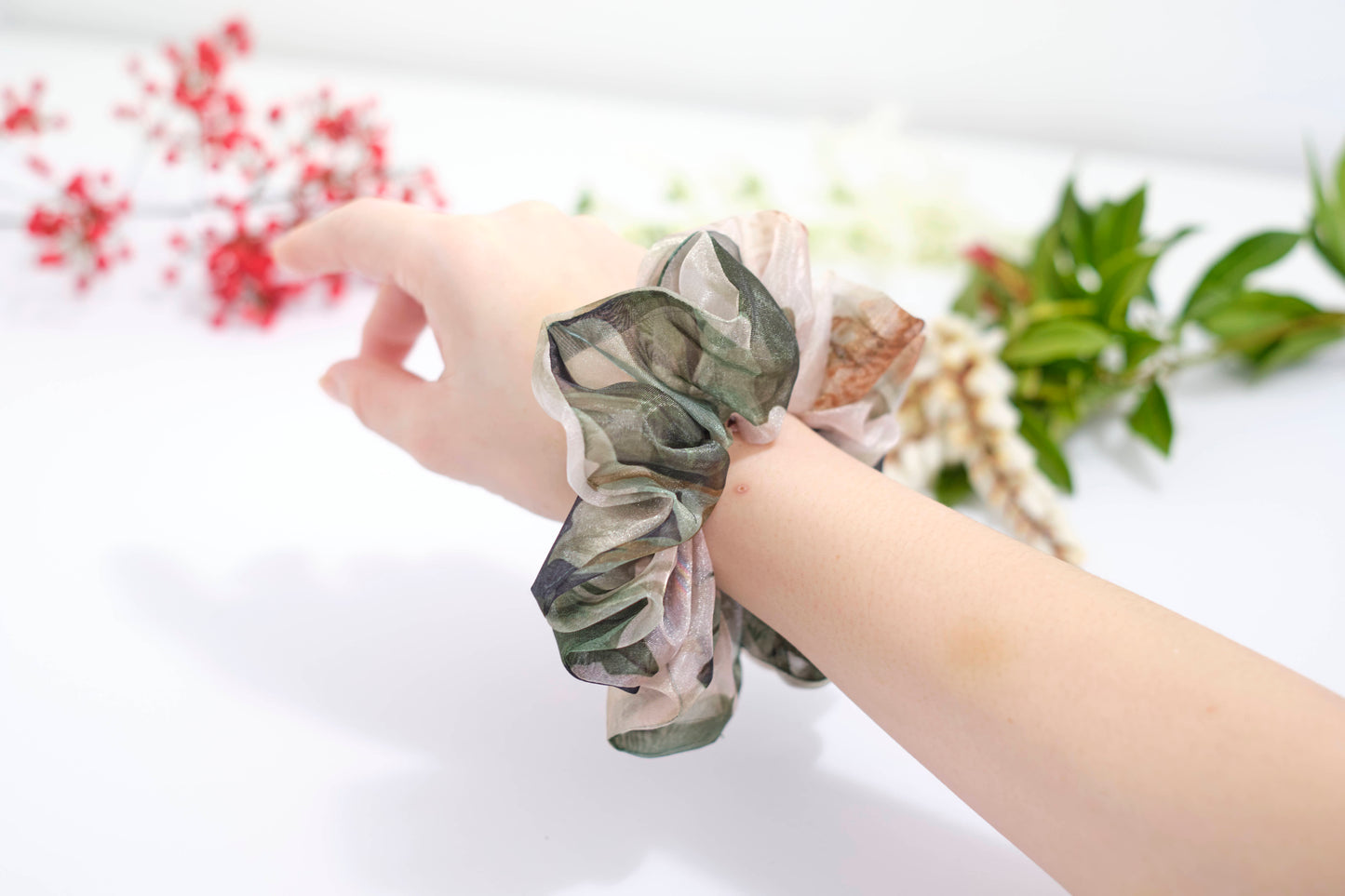 Neutral Abstract Print Scrunchie - Earthy Tones Hair Tie