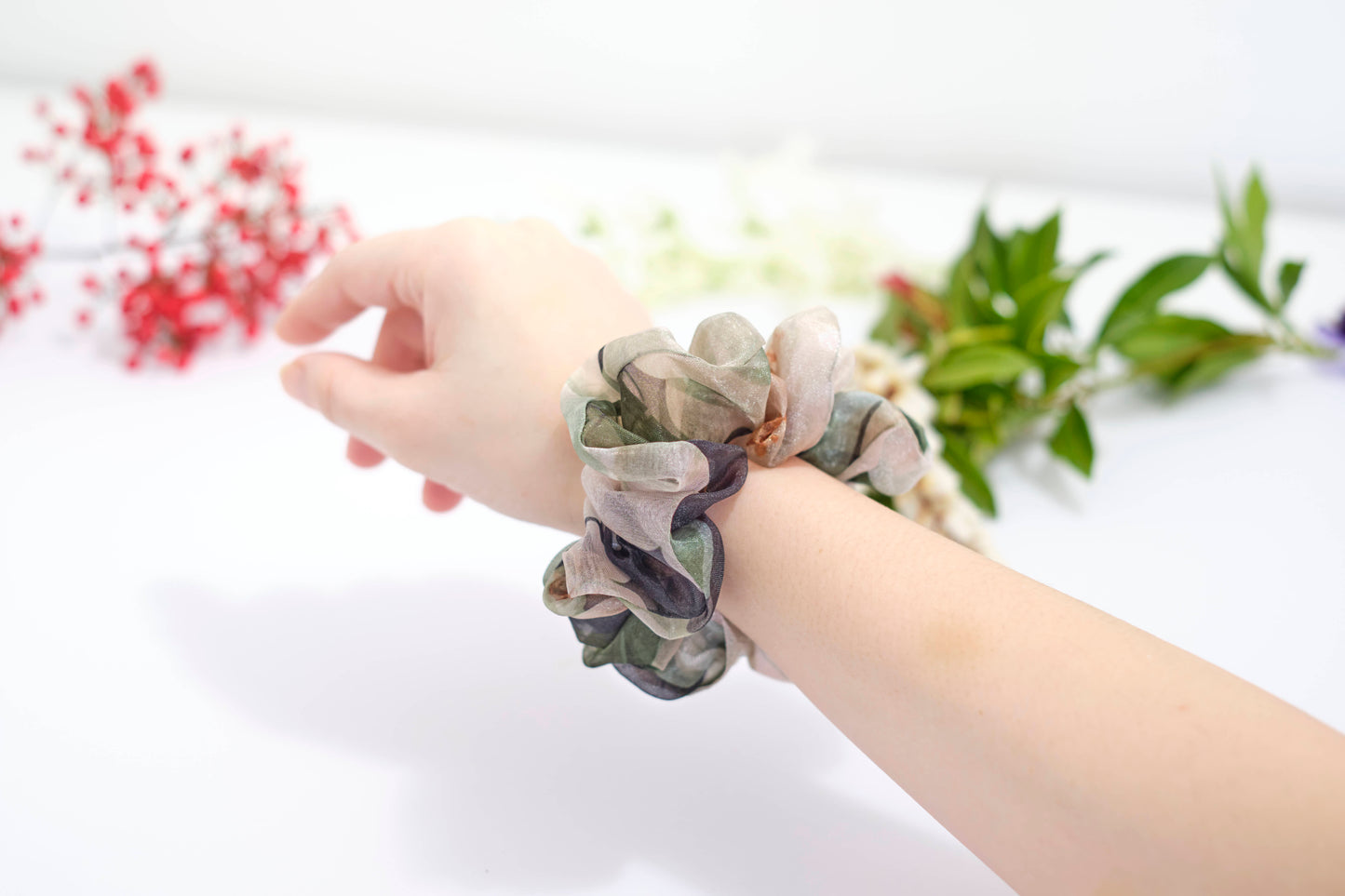 Neutral Abstract Print Scrunchie - Earthy Tones Hair Tie