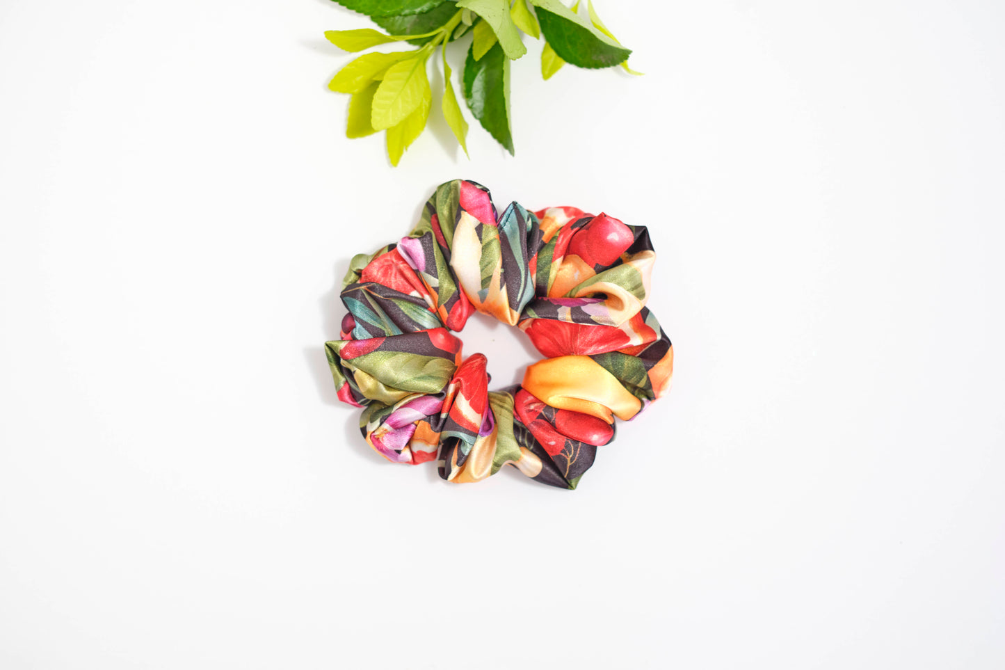 Vibrant Floral Print Scrunchie - Colorful Flower Hair Tie