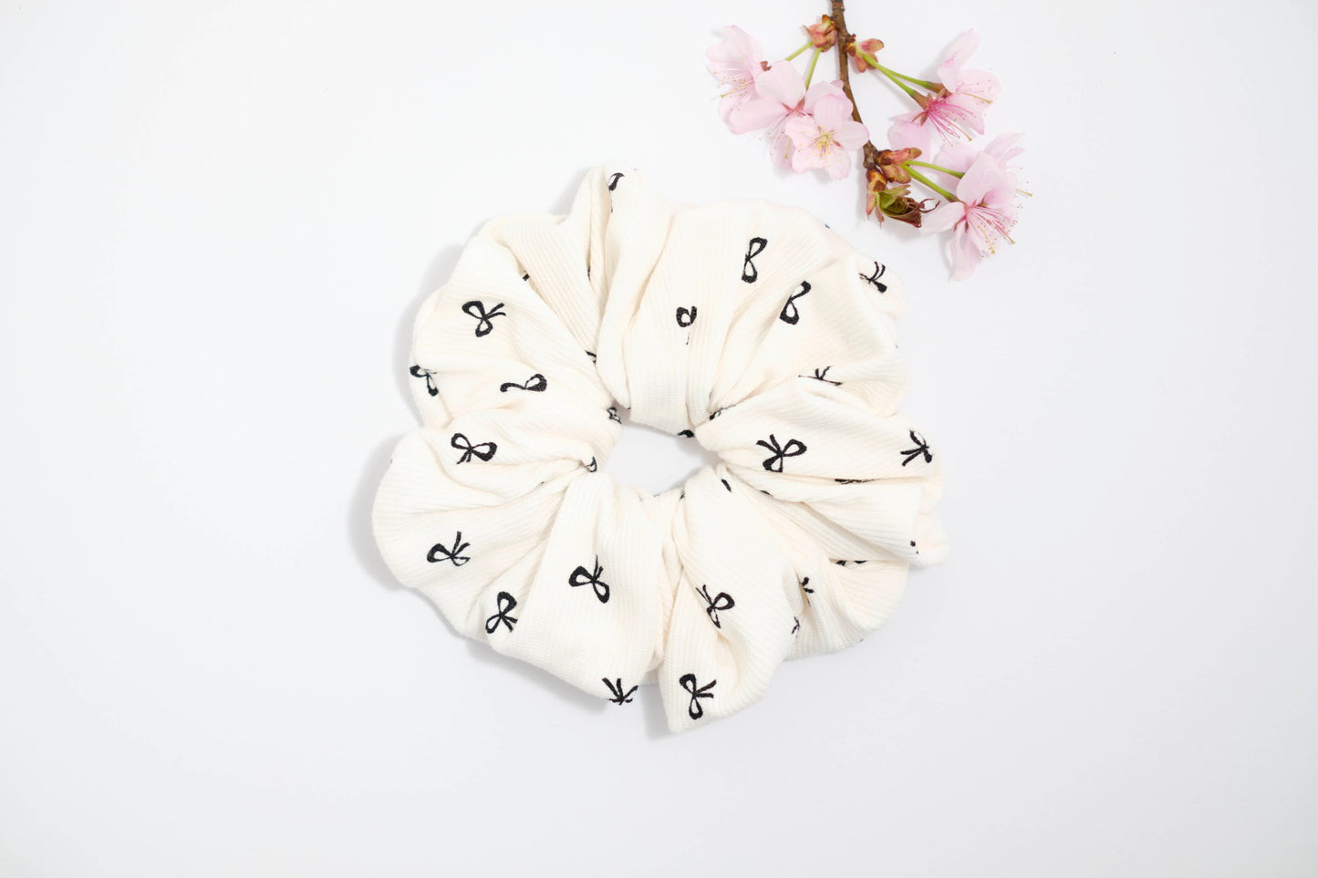Ivory Scrunchie with Black Bow Print - Cute Hair Tie