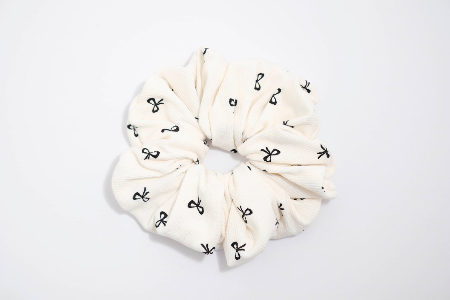 Ivory Scrunchie with Black Bow Print - Cute Hair Tie