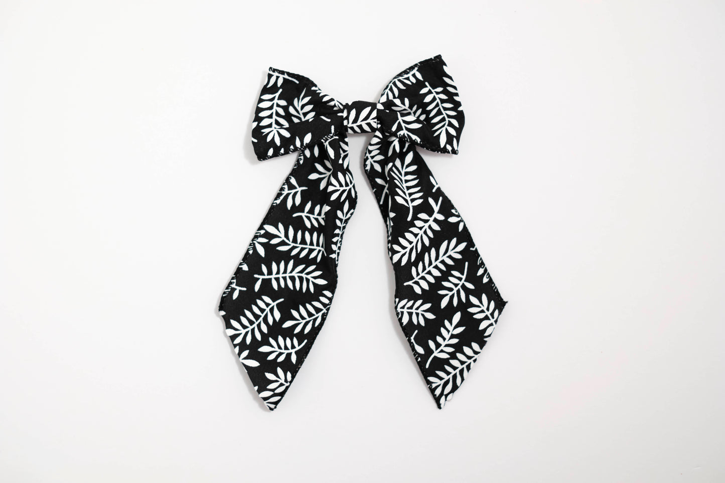 Black & White Leaf Print Wired Hair Bow - Botanical Hair Accessory