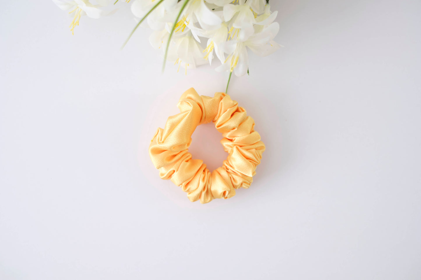 Yellow Satin Scrunchie - Soft & Shiny Hair Tie for Women