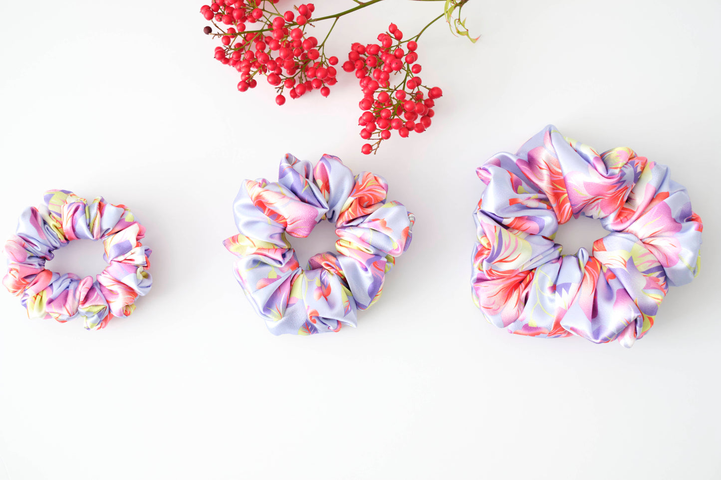 Pastel Floral Hair Scrunchie - Soft Fabric Tie