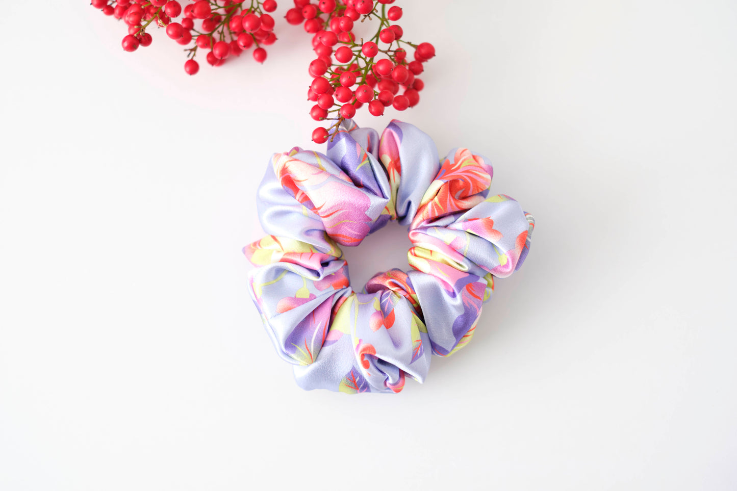 Pastel Floral Hair Scrunchie - Soft Fabric Tie