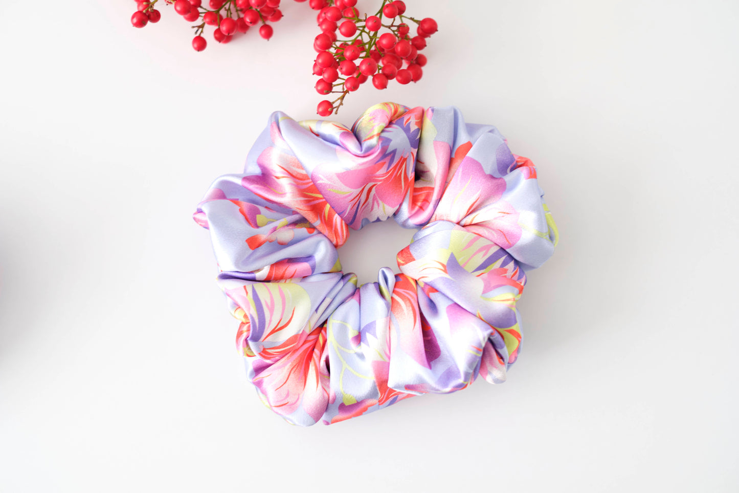 Pastel Floral Hair Scrunchie - Soft Fabric Tie