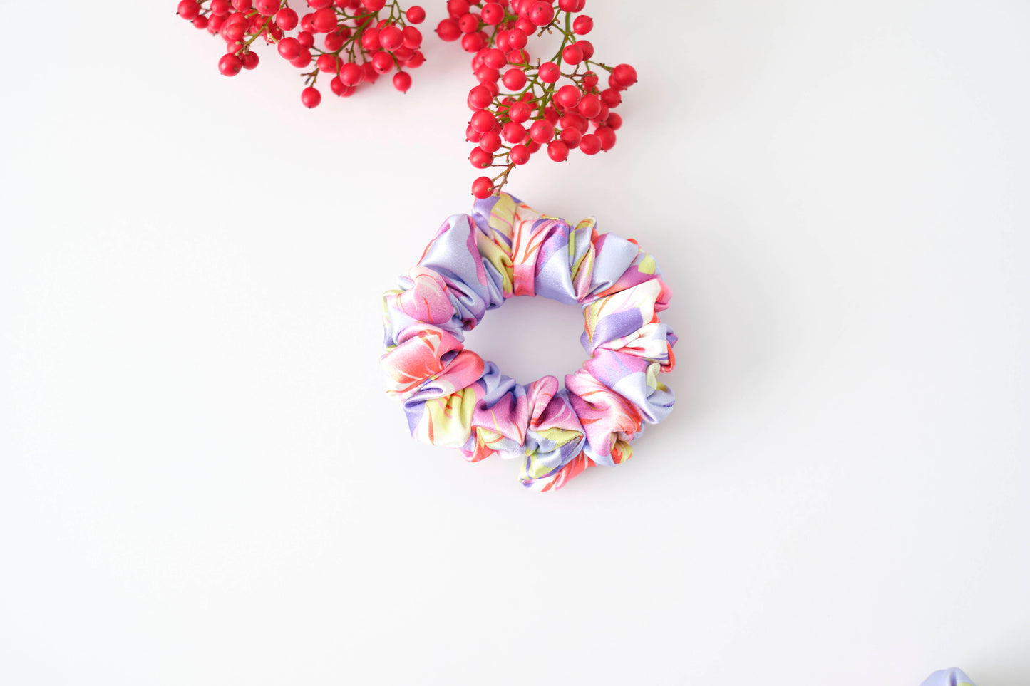 Pastel Floral Hair Scrunchie - Soft Fabric Tie