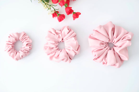 Pink Satin Scrunchie - Soft & Shiny Hair Tie